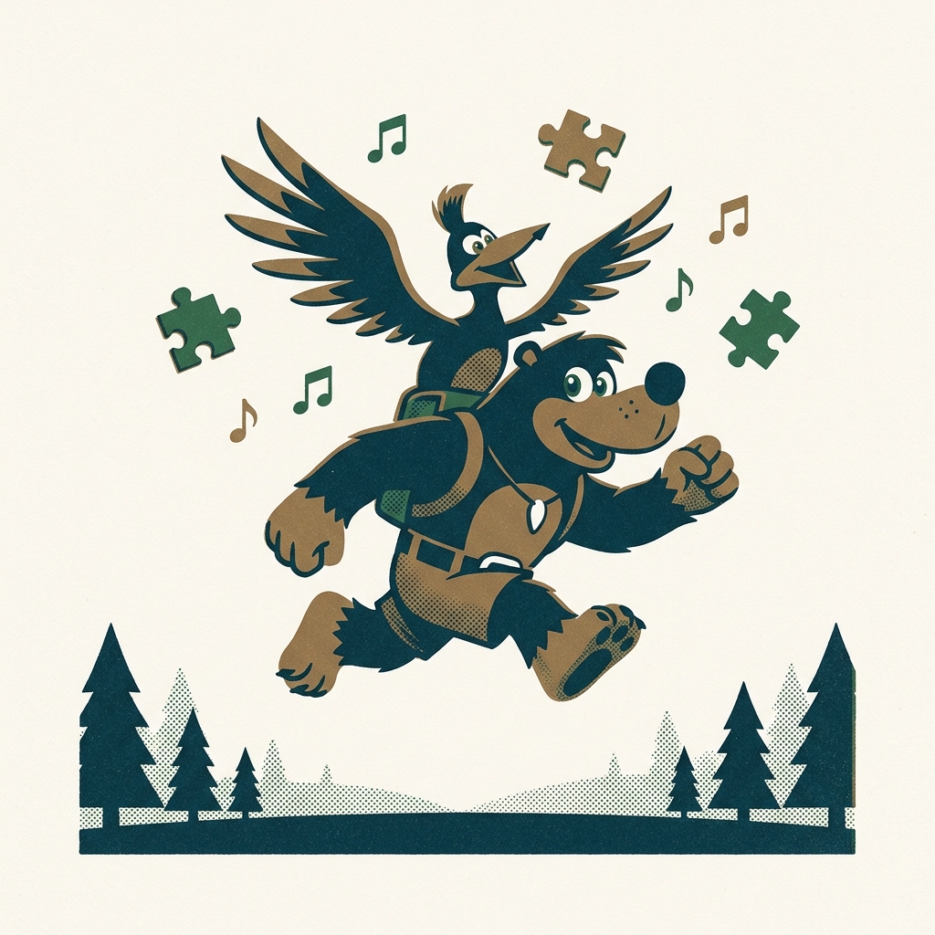 Worlds four times larger than the original — and connected. Solving a puzzle in one level opens a door in another. Banjo-Tooi