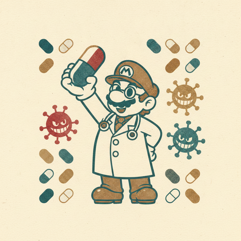 Nintendo prototyped it as 'Virus' with no Mario character at all. Dr. Mario (Famicom, 1990) — Gunpei Yokoi's puzzle, Hirokazu