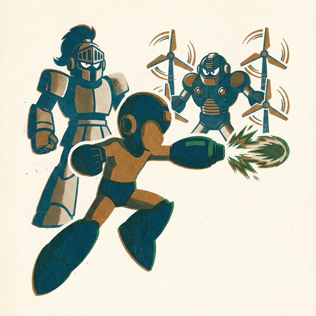 Nintendo of America published it — not Capcom. Mega Man 6 (1993, Famicom) — last in the series, Robot Masters designed by glo
