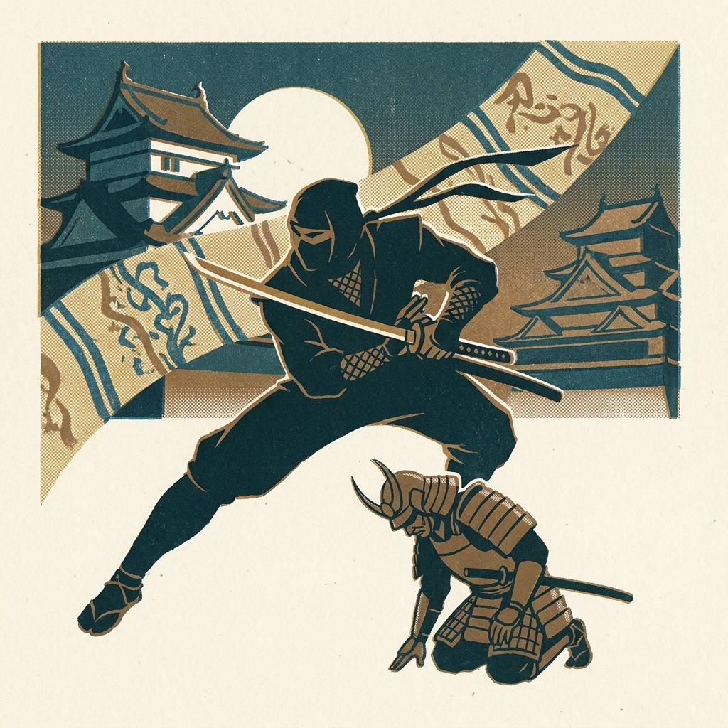 Grid tactics meets side-scrolling combat mid-battle. Ninja Burai Densetsu (1991, Mega Drive) — topple Nobunaga with ninja and
