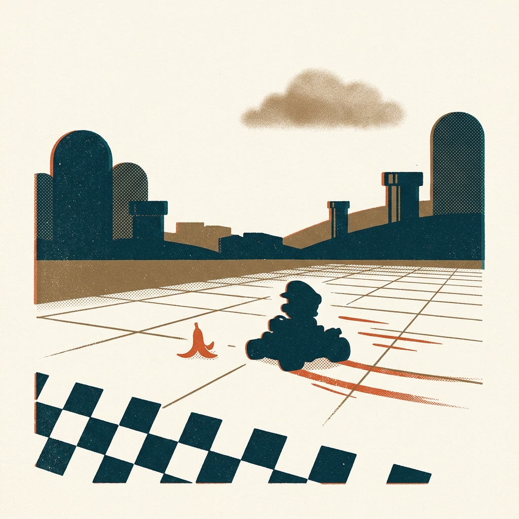 Kart racing was not a genre before 1992. Super Mario Kart (SFC) faked 3D via Mode 7 flat-bitmap rotation — then launched a 20