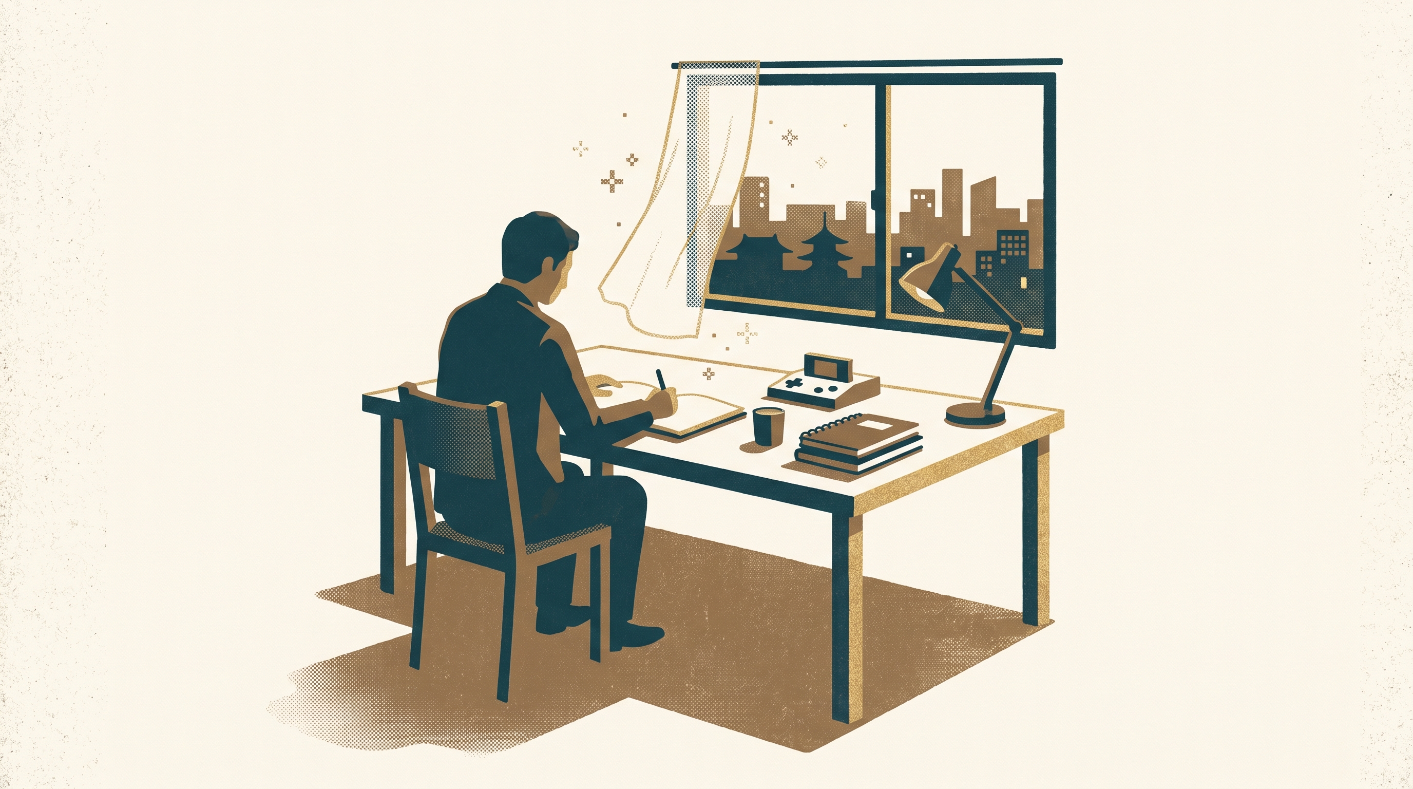 The Man Who Stayed Behind the Curtain — Enjoy Game Japan Museum illustration